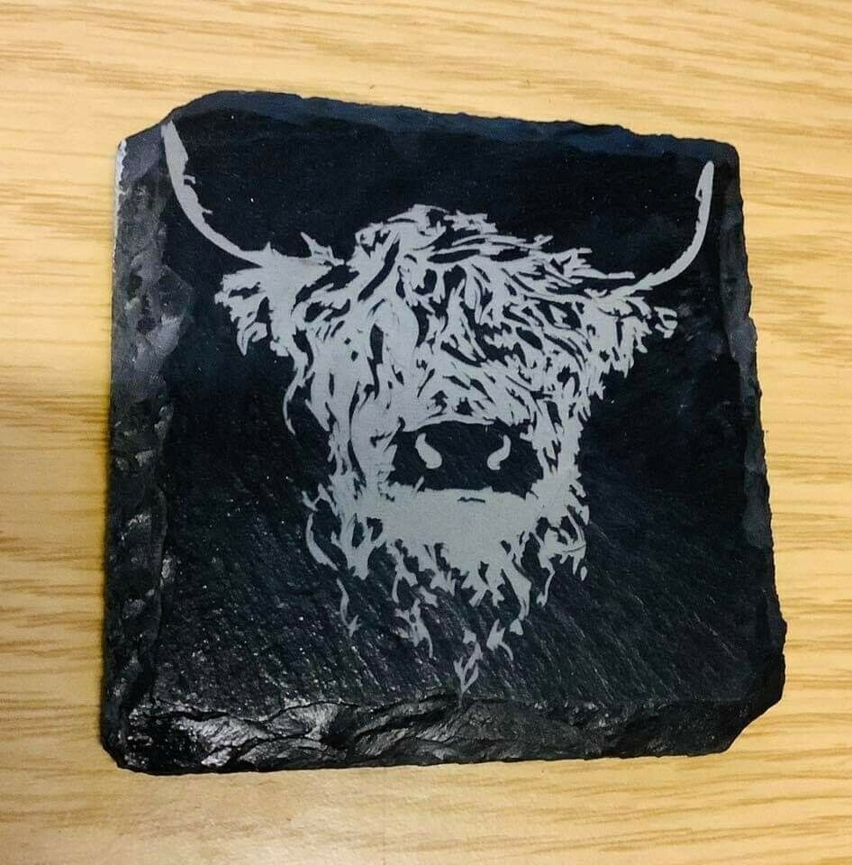 Slate Coaster, Highland cow.